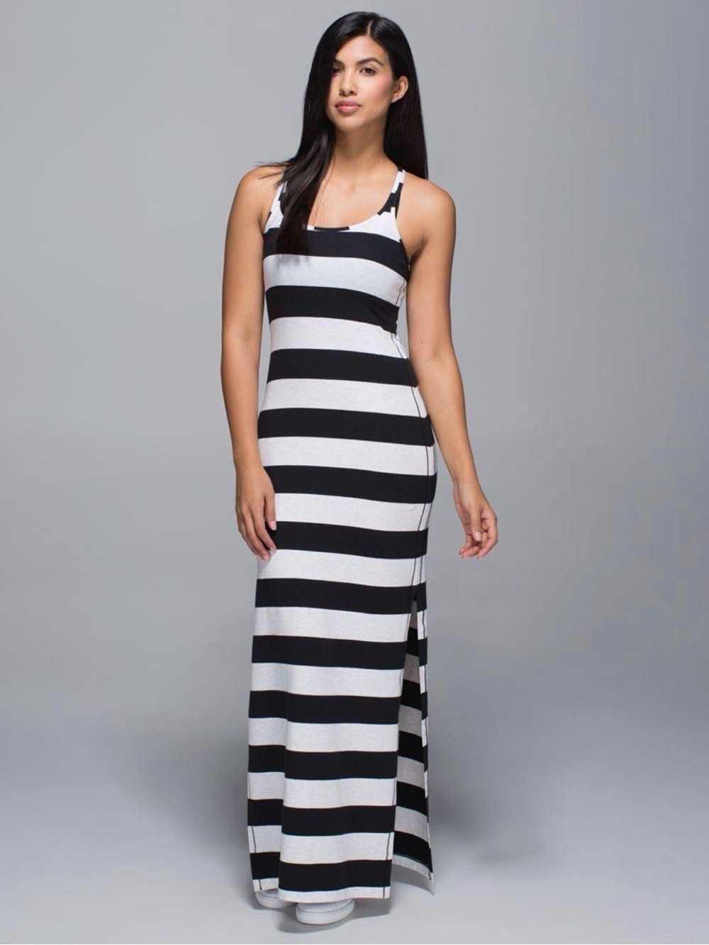Lululemon Women’s Black and White Striped Maxi Dress